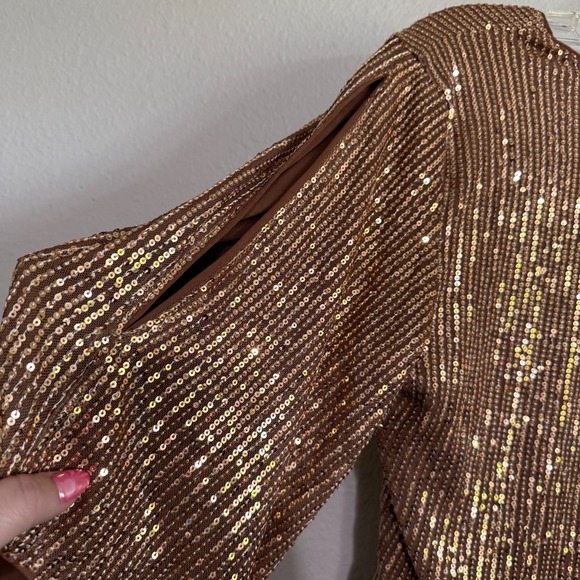 Grace Karin Sequin Top Women Medium Brown Glitter V-Neck 3/4 Sleeve Party Blouse - Picture 6 of 12